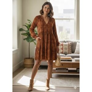 Elegant Brown Long-Sleeve Dress